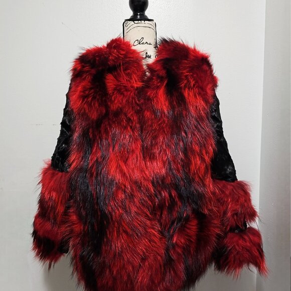 Red and Black Teddy Jacket with Plush Fur - Picture 2 of 5